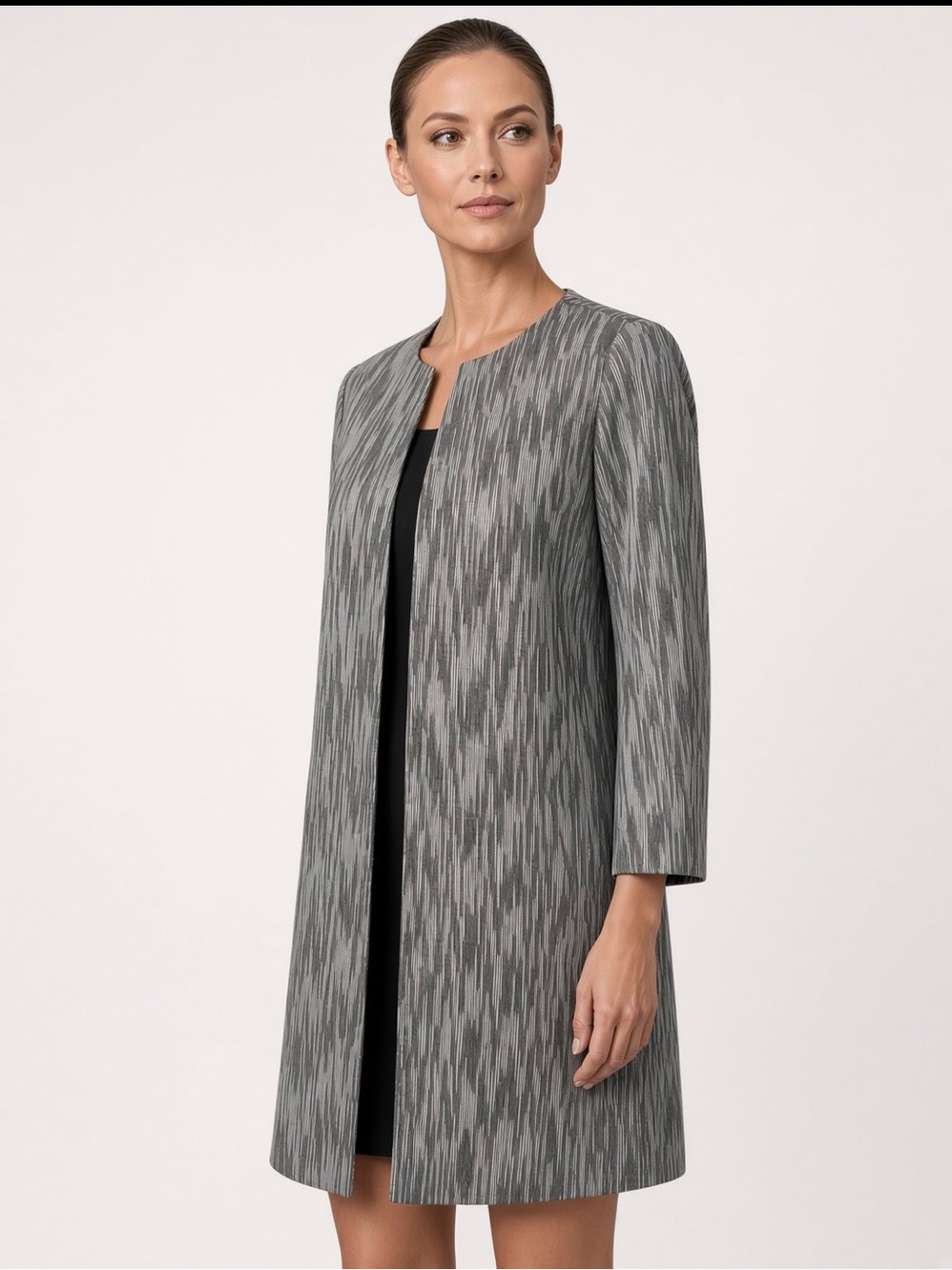 Chico's Patterned Grey Open-Front Trench Coat